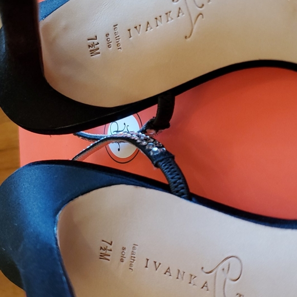 Black Satin Rhinestone Heeled Sandals - Picture 8 of 9